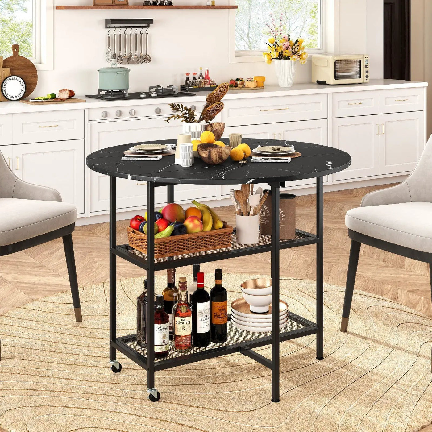 Folding Round Dining Table with Lockable Wheels by DirectDeals