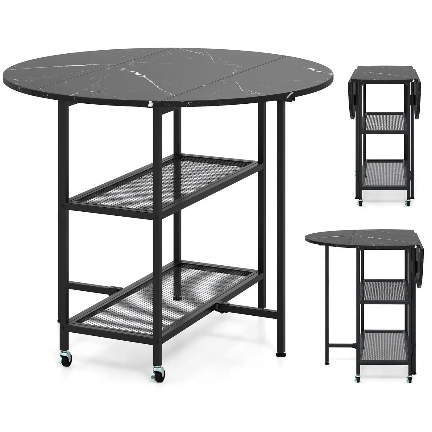 Folding Round Dining Table with Lockable Wheels by DirectDeals