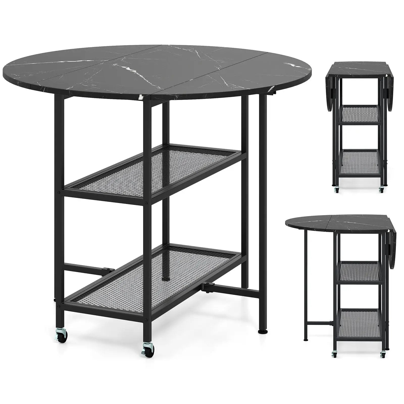 Folding Round Dining Table with Lockable Wheels by DirectDeals