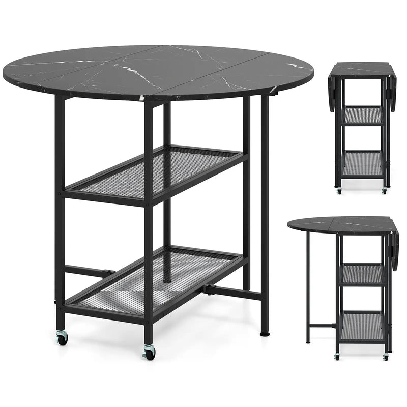 Folding Round Dining Table with Lockable Wheels by DirectDeals