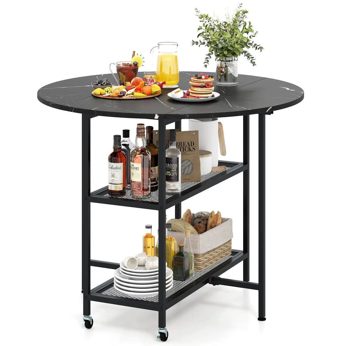 Folding Round Dining Table with Lockable Wheels by DirectDeals