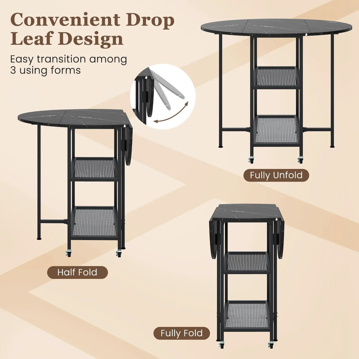 Folding Round Dining Table with Lockable Wheels by DirectDeals