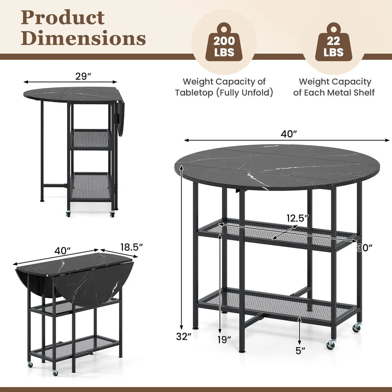 Folding Round Dining Table with Lockable Wheels by DirectDeals