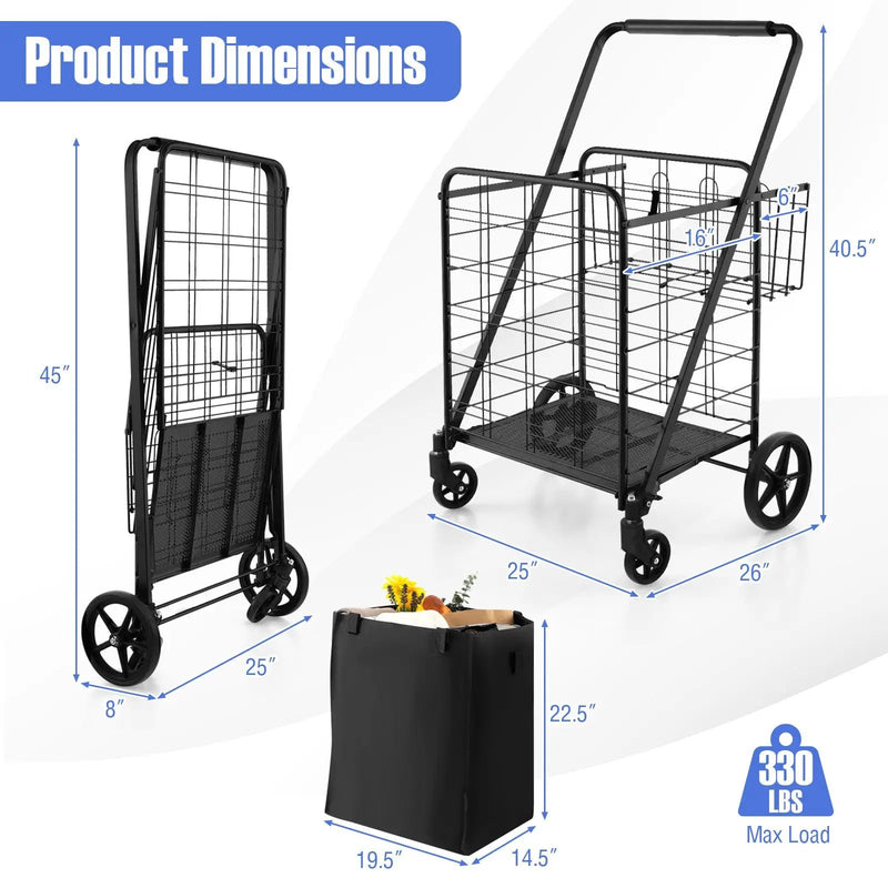 Folding Shopping Cart with Waterproof Liner Wheels and Basket by DirectDeals
