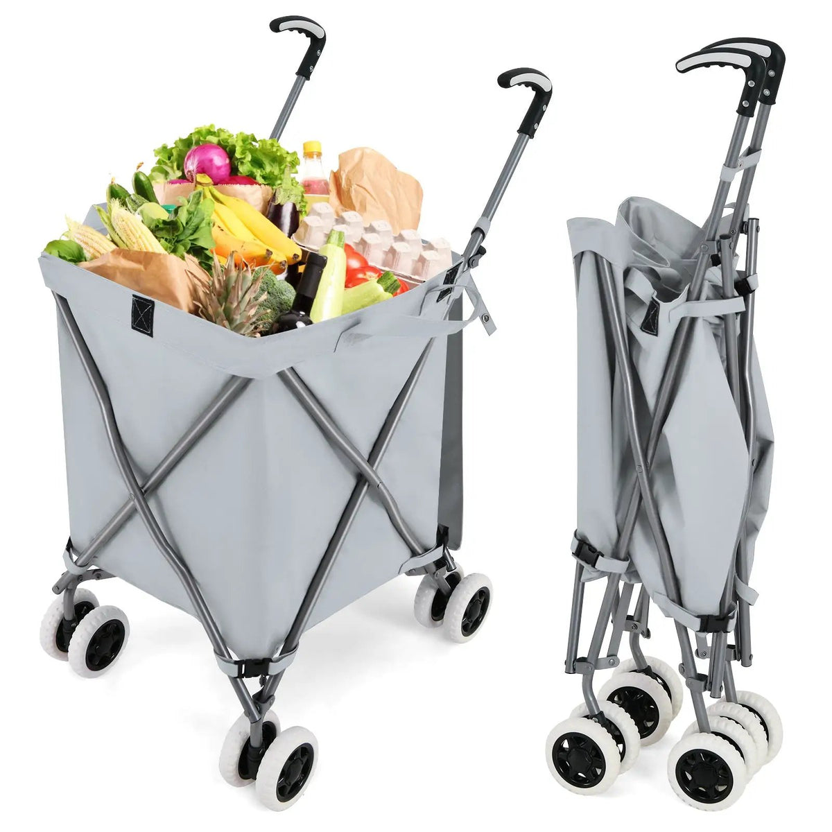 Folding Shopping Utility Cart with Water-Resistant Removable Canvas Bag by DirectDeals
