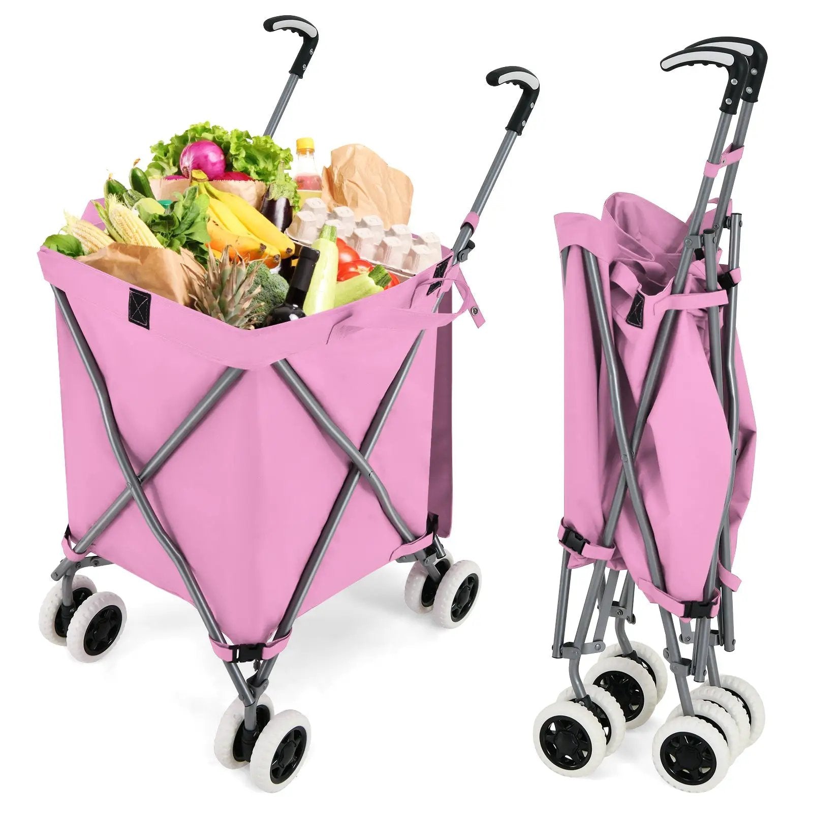 Folding Shopping Utility Cart with Water-Resistant Removable Canvas Bag by DirectDeals