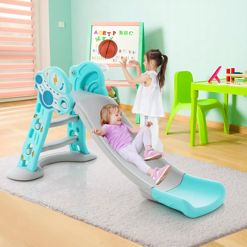 3-in-1 Folding Slide Playset with Basketball Hoop and Small Basketball by DirectDeals