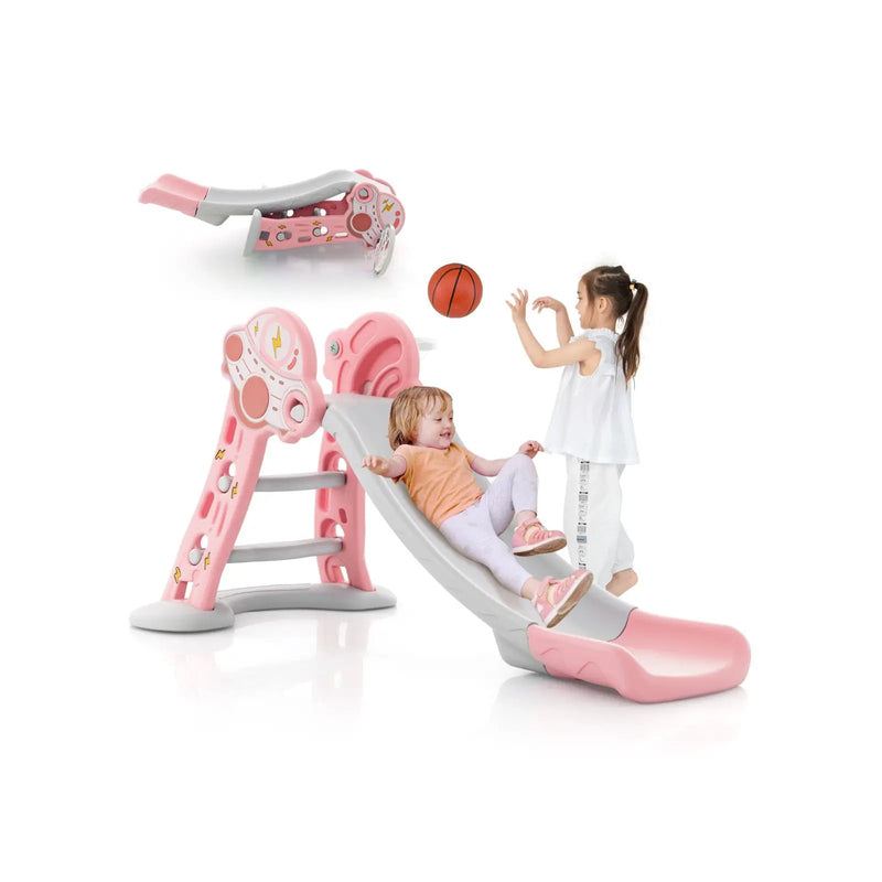 3-in-1 Folding Slide Playset with Basketball Hoop and Small Basketball by DirectDeals