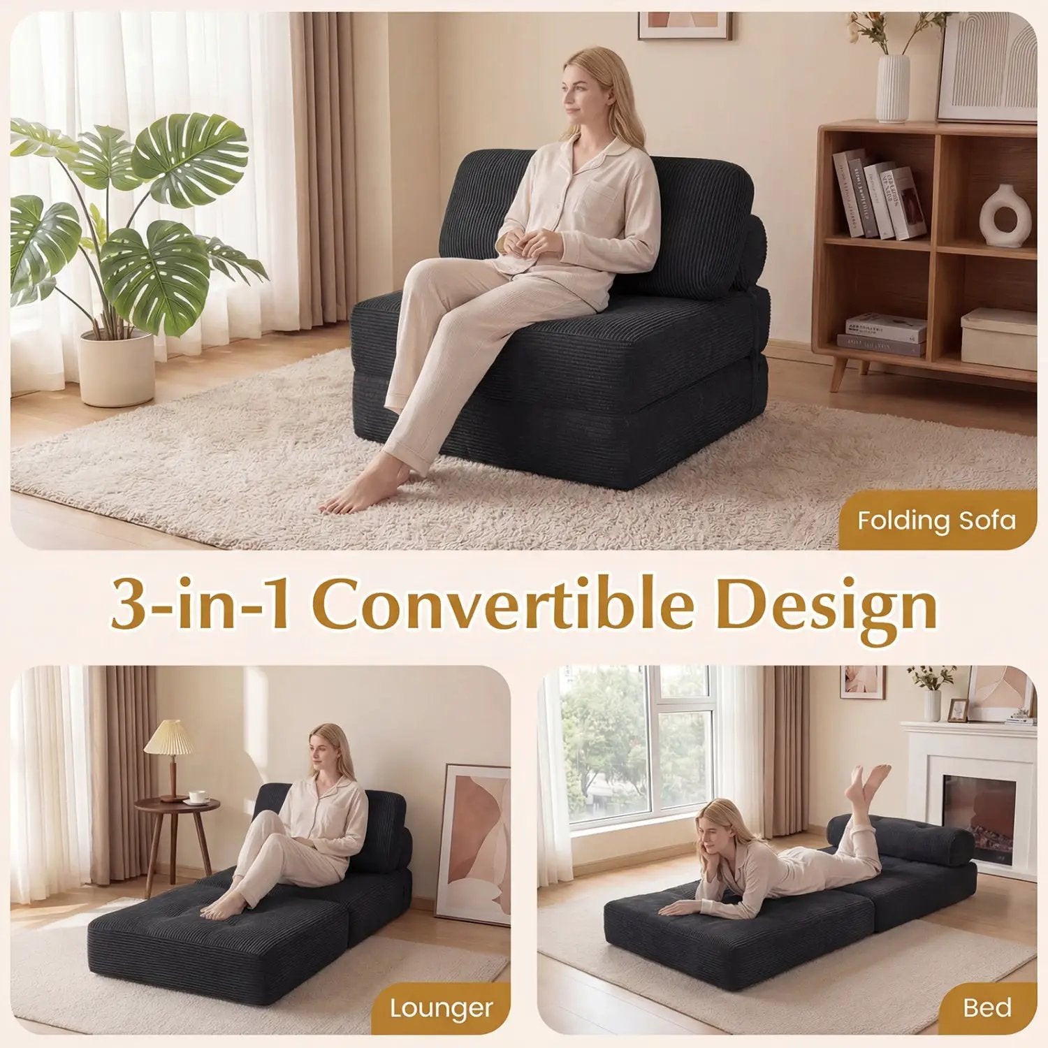 Folding Sofa Bed with Pillow and Back Support for Living Room by DirectDeals