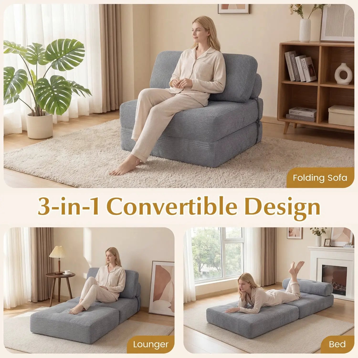 Folding Sofa Bed with Pillow and Back Support for Living Room by DirectDeals