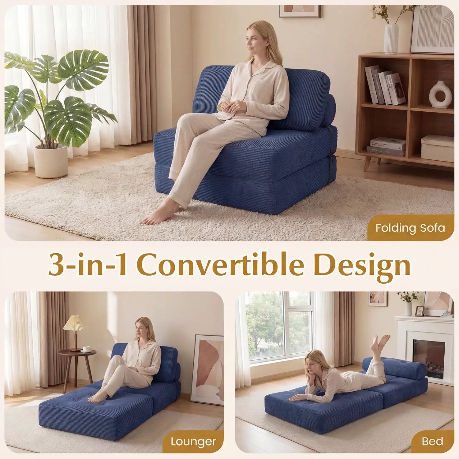 Folding Sofa Bed with Pillow and Back Support for Living Room by DirectDeals