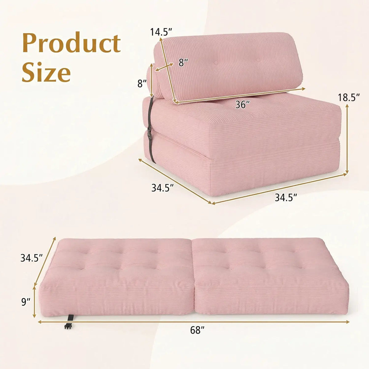 Folding Sofa Bed with Pillow and Back Support for Living Room by DirectDeals