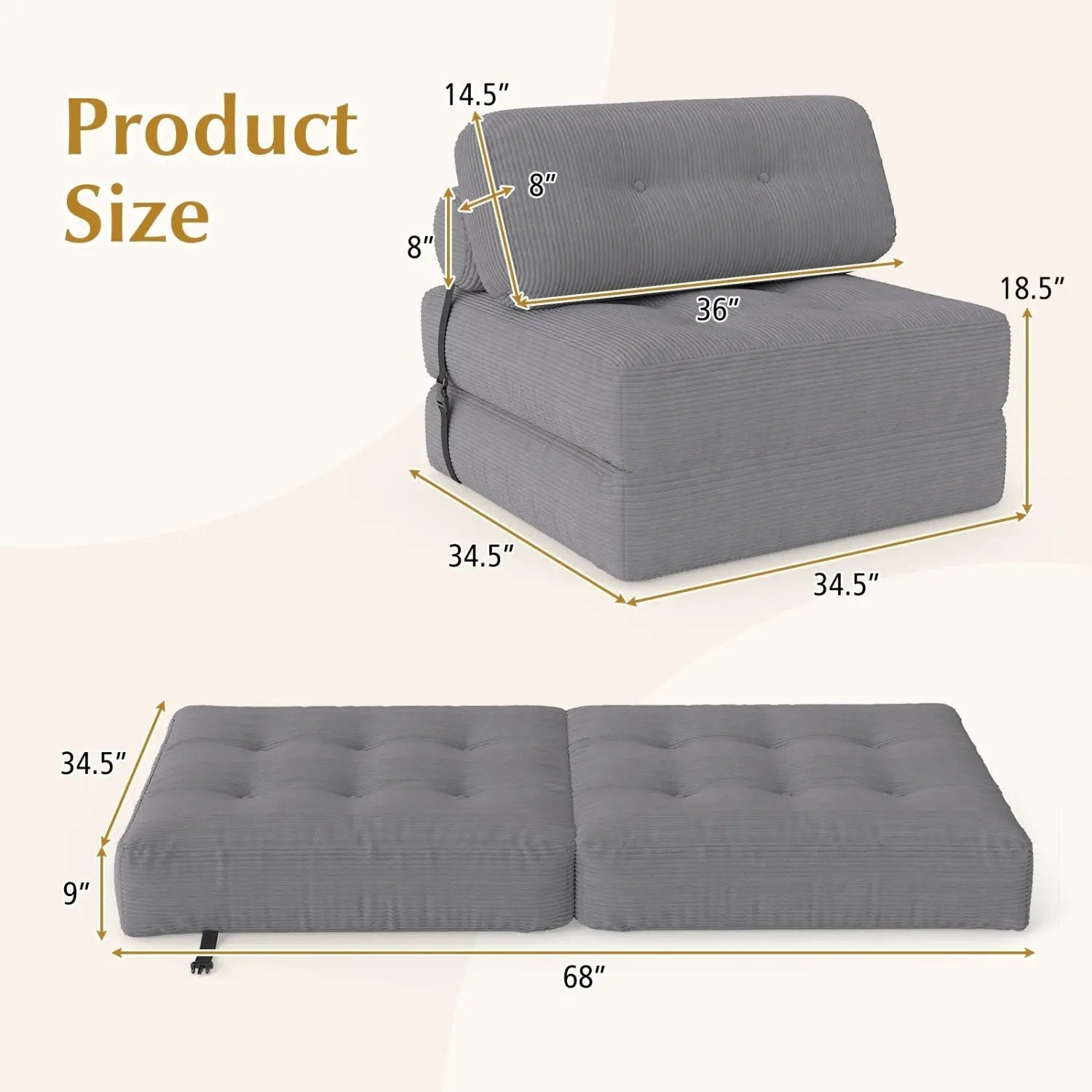 Folding Sofa Bed with Pillow and Back Support for Living Room by DirectDeals