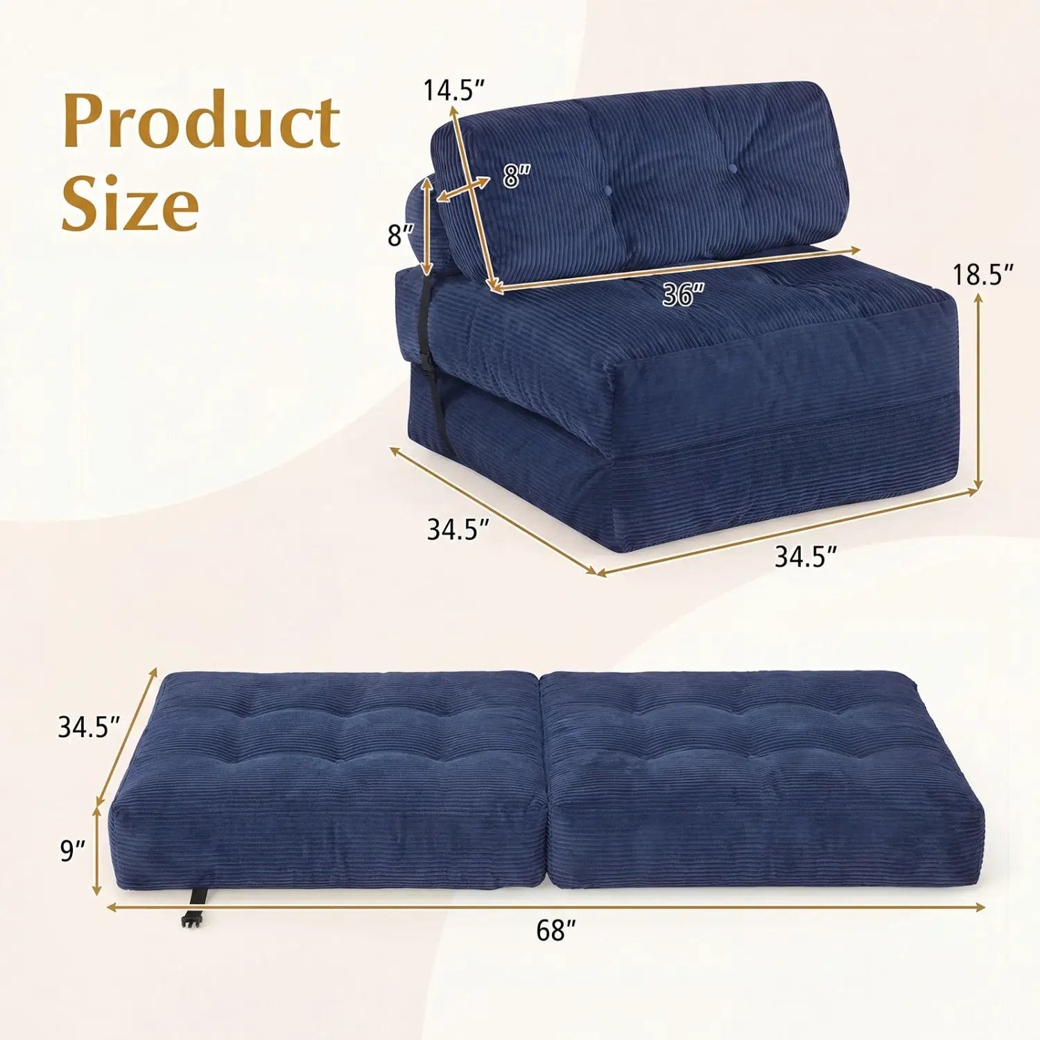 Folding Sofa Bed with Pillow and Back Support for Living Room by DirectDeals
