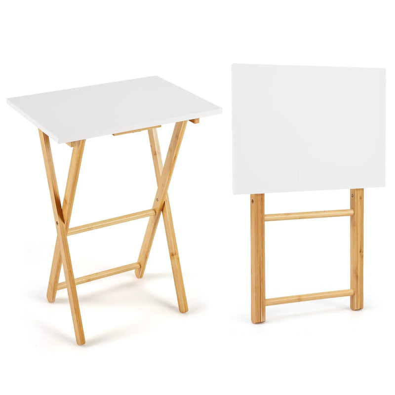 Folding TV Tray Tables Set of 2 for Small Spaces Bedroom and Living Room-White by DirectDeals