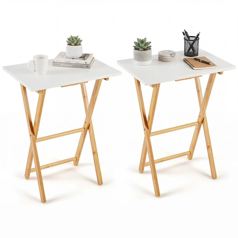 Folding TV Tray Tables Set of 2 for Small Spaces Bedroom and Living Room-White by DirectDeals