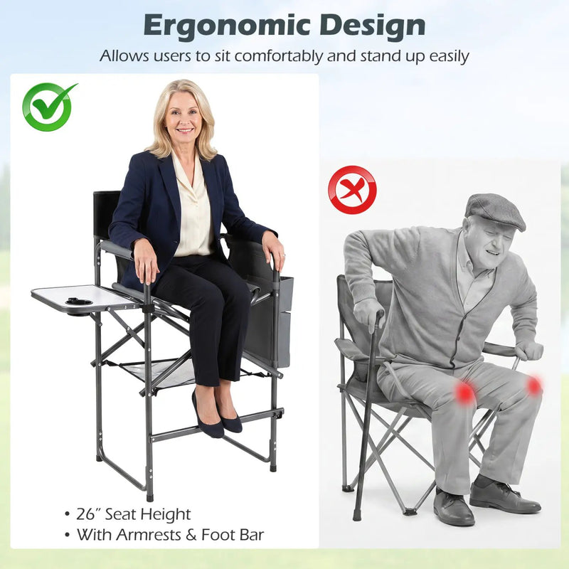 Tall Director Chair 26" Seat Height with Side Table by DirectDeals