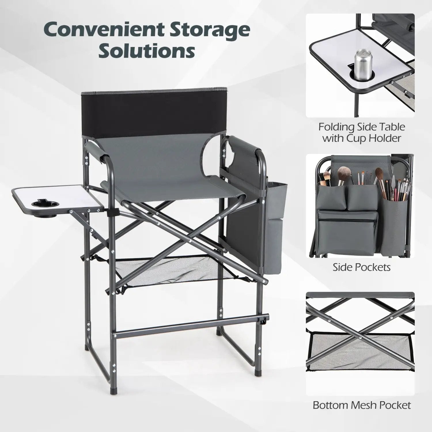 Tall Director Chair 26" Seat Height with Side Table by DirectDeals