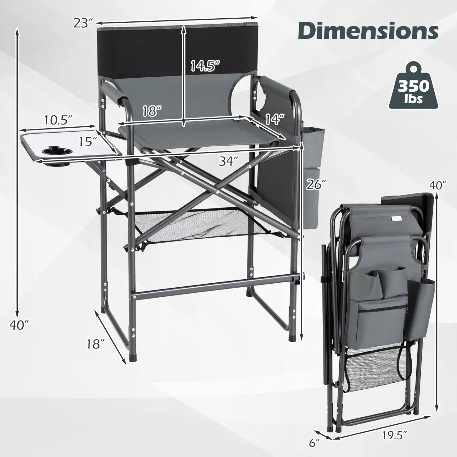 Tall Director Chair 26" Seat Height with Side Table by DirectDeals