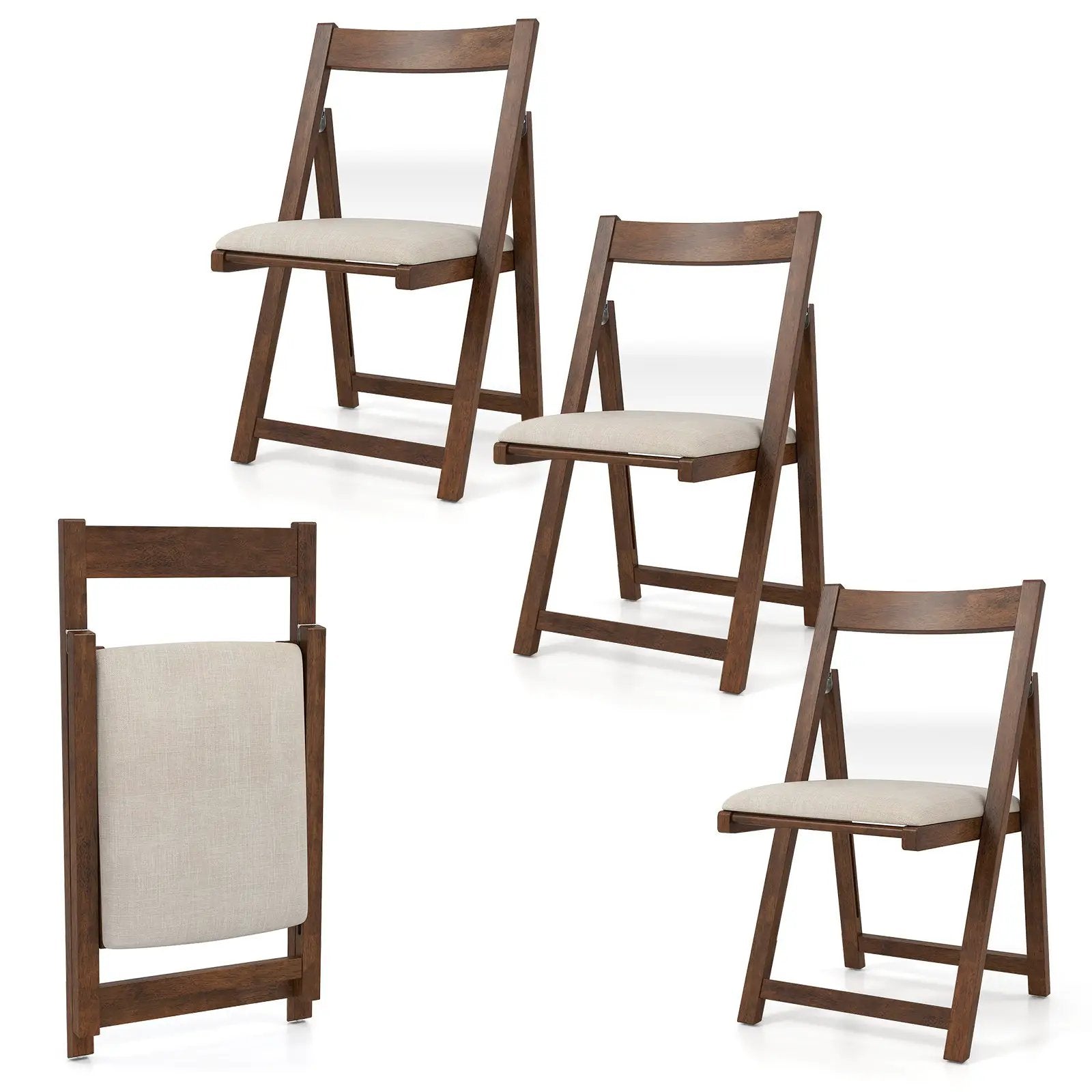Folding Upholstered Dining Chair Set of 4 with Curved Backrest by DirectDeals