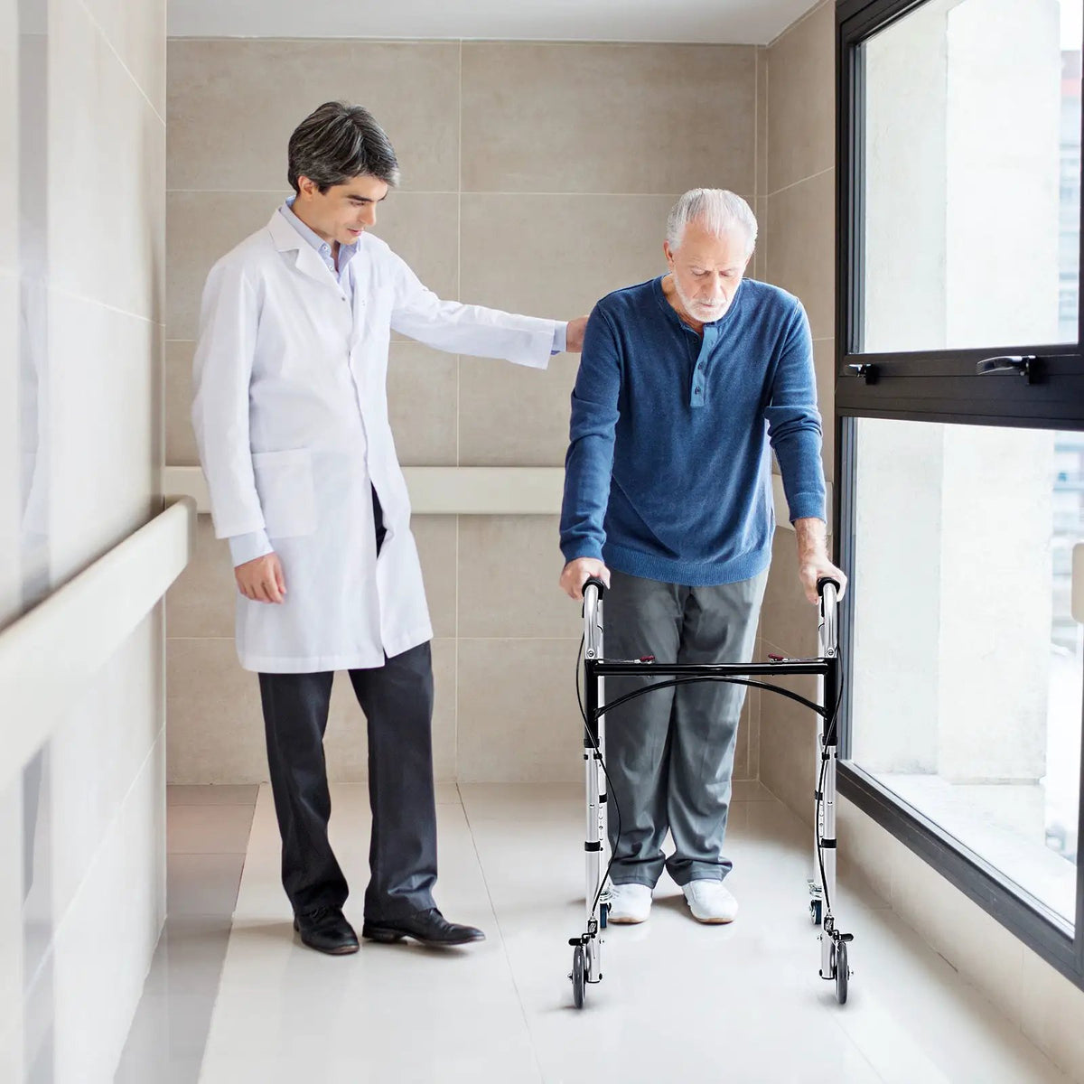 Adjustable Aluminum Walker with Wheels and Brakes by DirectDeals