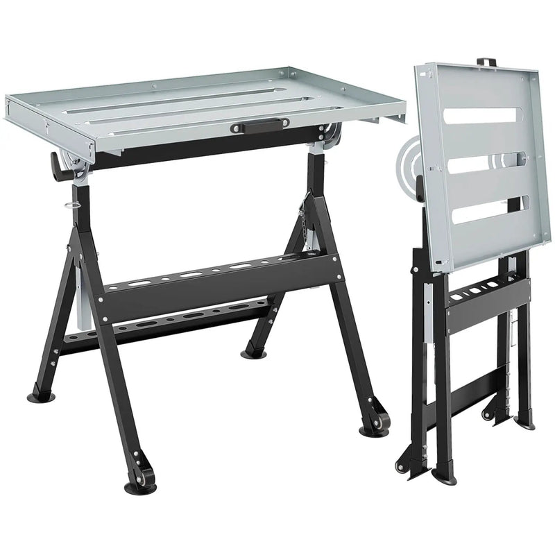 Folding Welding Table Welding Workbench with 2 Fixed Wheels 4-Level Height by DirectDeals