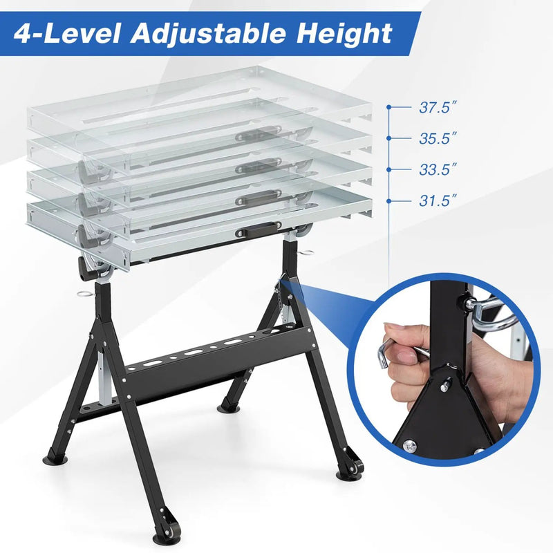 Folding Welding Table Welding Workbench with 2 Fixed Wheels 4-Level Height by DirectDeals
