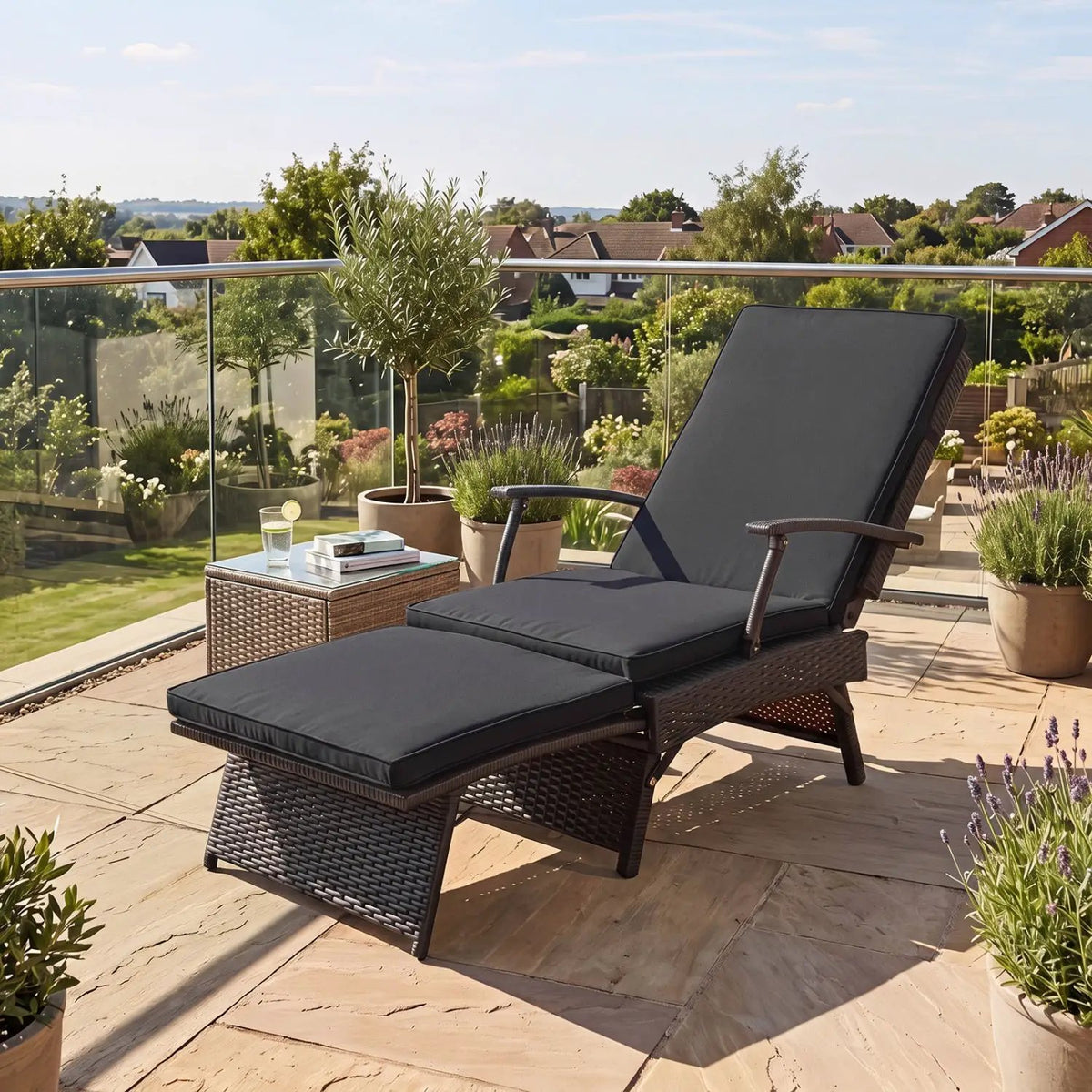 Folding Wicker Chaise Lounge with Adjustable Backrest & Ottoman by DirectDeals