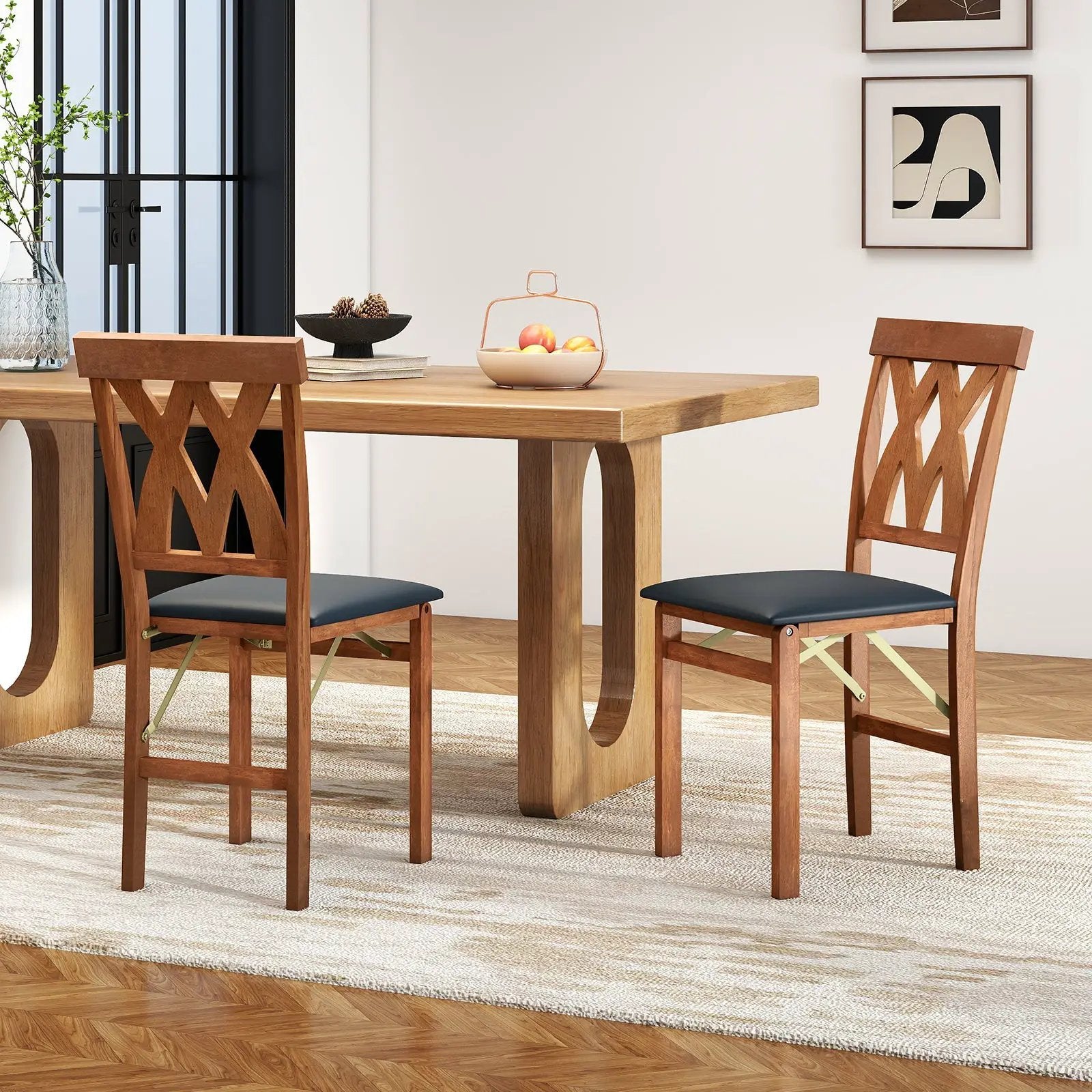 Folding Wooden Dining Chair Set of 2 Faux Leather Upholstered Kitchen Armless Chairs by DirectDeals