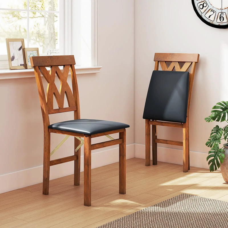 Folding Wooden Dining Chair Set of 2 Faux Leather Upholstered Kitchen Armless Chairs by DirectDeals