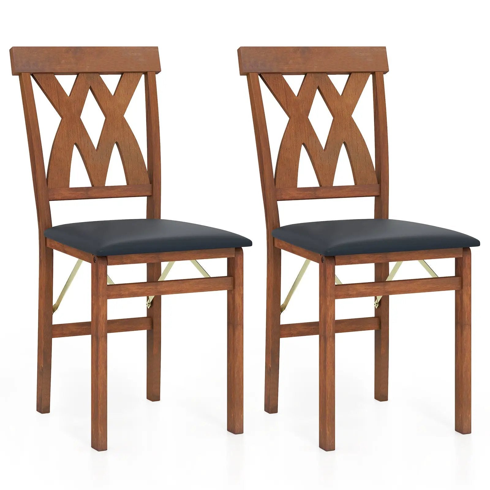 Folding Wooden Dining Chair Set of 2 Faux Leather Upholstered Kitchen Armless Chairs by DirectDeals