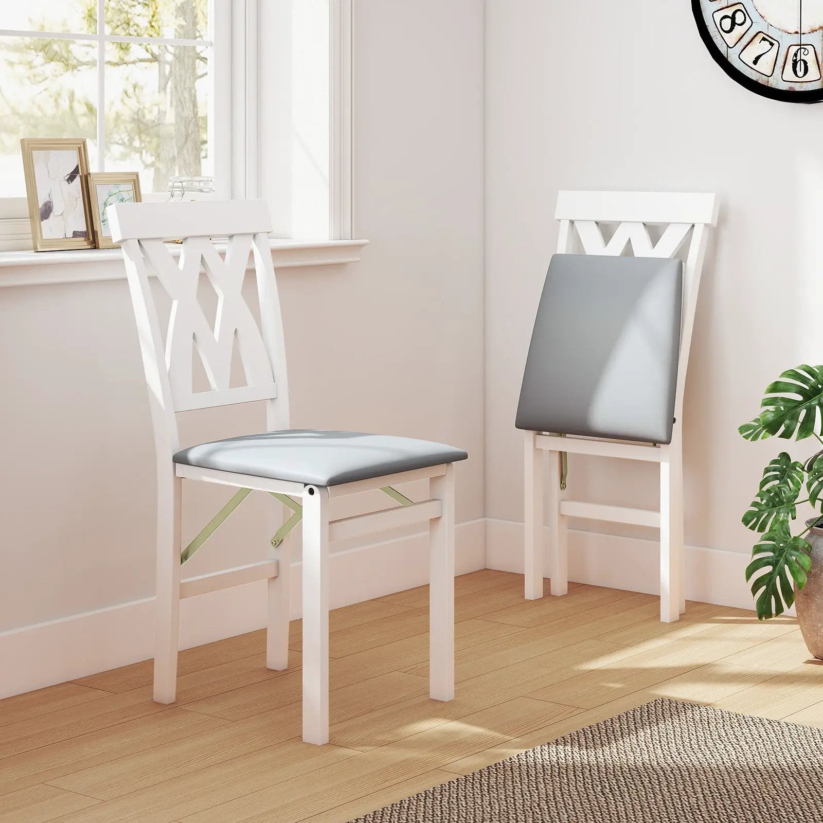 Folding Wooden Dining Chair Set of 2 Faux Leather Upholstered Kitchen Armless Chairs by DirectDeals