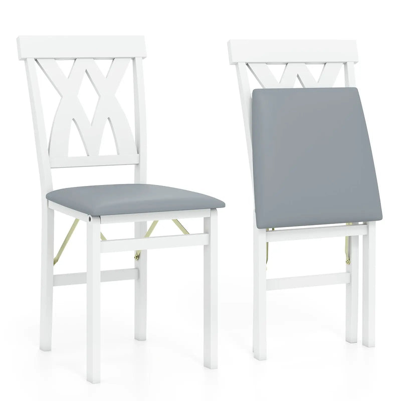 Folding Wooden Dining Chair Set of 2 Faux Leather Upholstered Kitchen Armless Chairs by DirectDeals