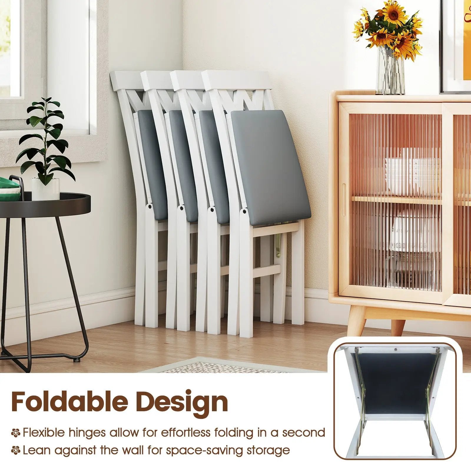 Folding Wooden Dining Chair Set of 2 Faux Leather Upholstered Kitchen Armless Chairs by DirectDeals