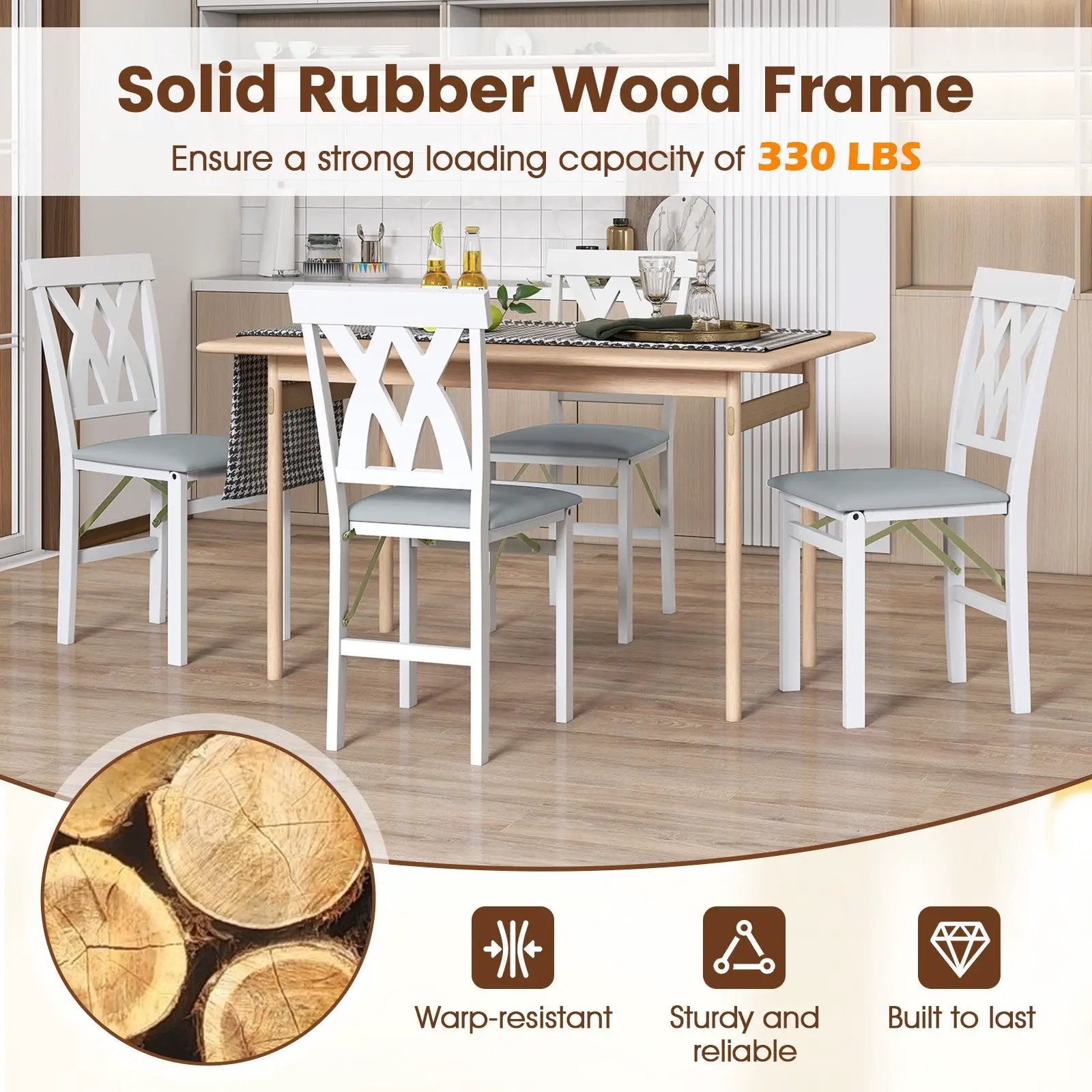 Folding Wooden Dining Chair Set of 2 Faux Leather Upholstered Kitchen Armless Chairs by DirectDeals