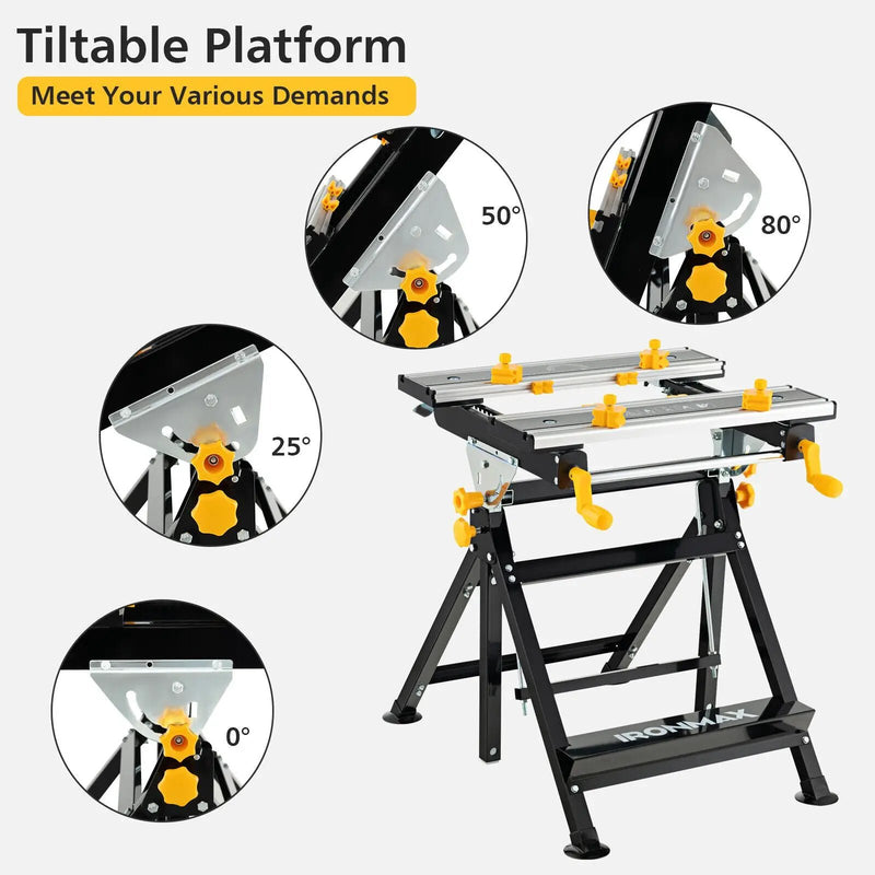 Folding Work Table with Tiltable Platform and 7-level Adjustable Height-Black by DirectDeals