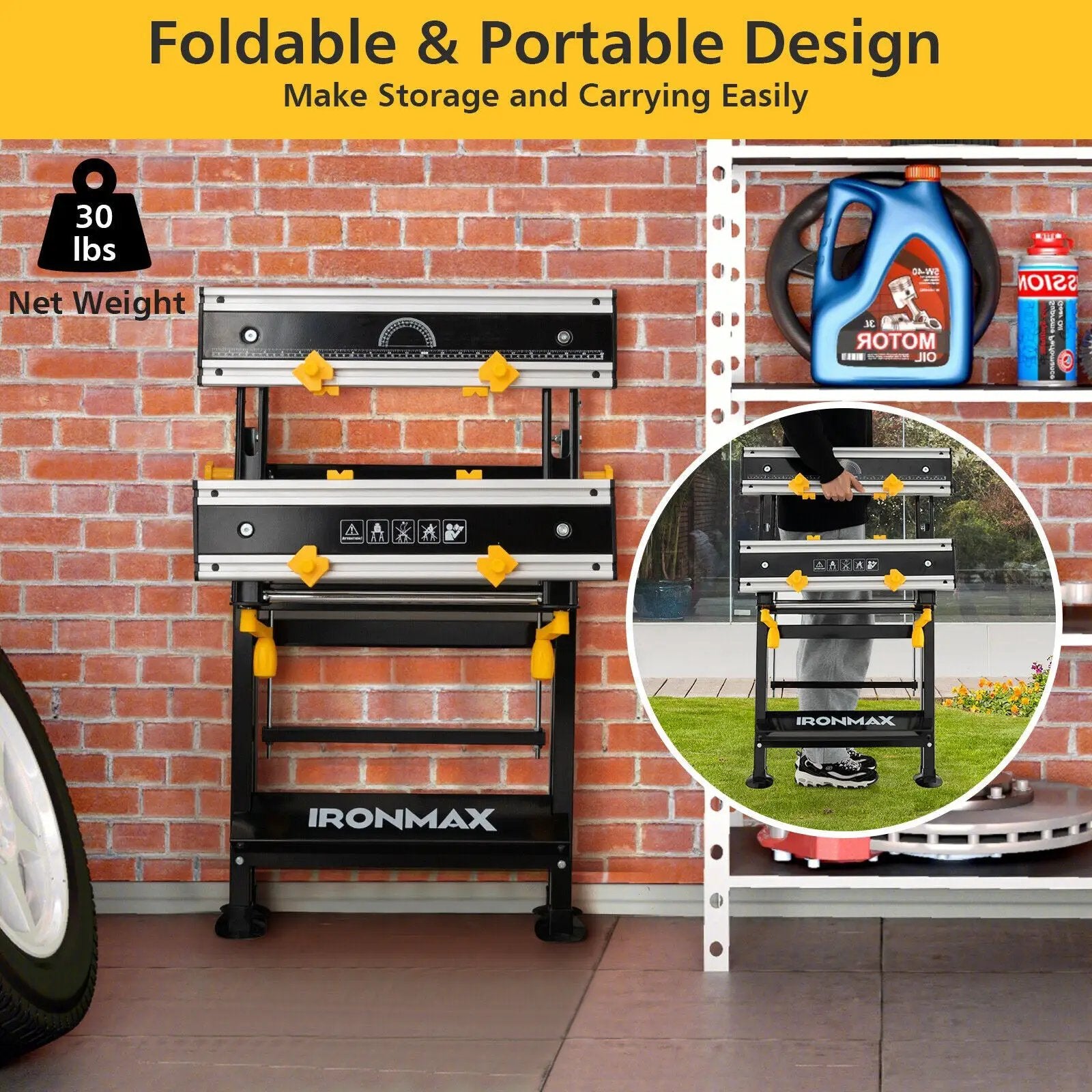Folding Work Table with Tiltable Platform and 7-level Adjustable Height-Black by DirectDeals