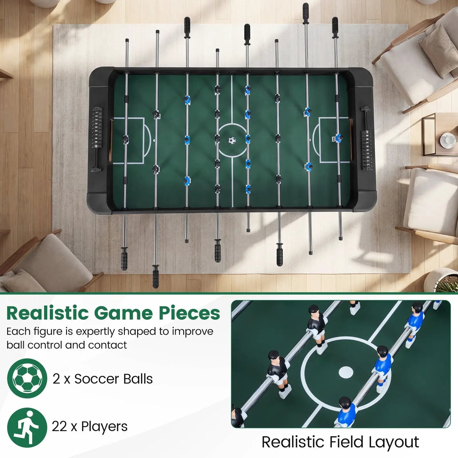 Foosball Table Competition Full Size Soccer Game Table with 22 Players by DirectDeals