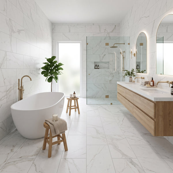Forty8 Calacatta Super White Honed Marble Look Porcelain Tiles 24x48