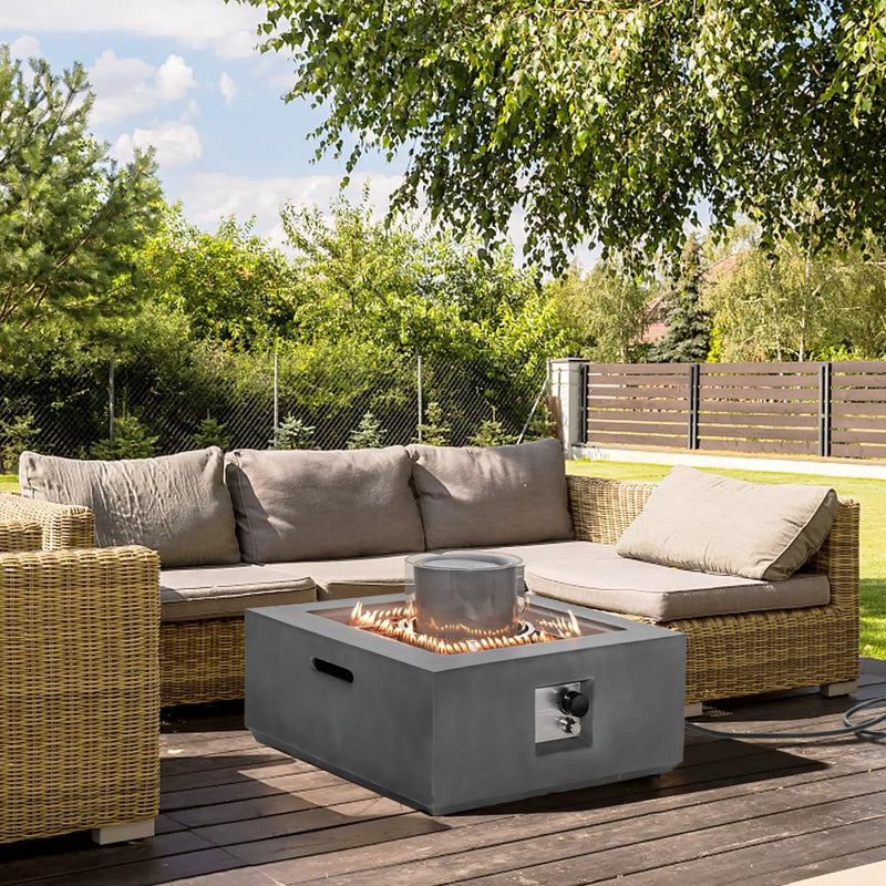 28 Inch 50000 BTU Patio Square Propane Fire Pit with PVC Cover-Gray by DirectDeals