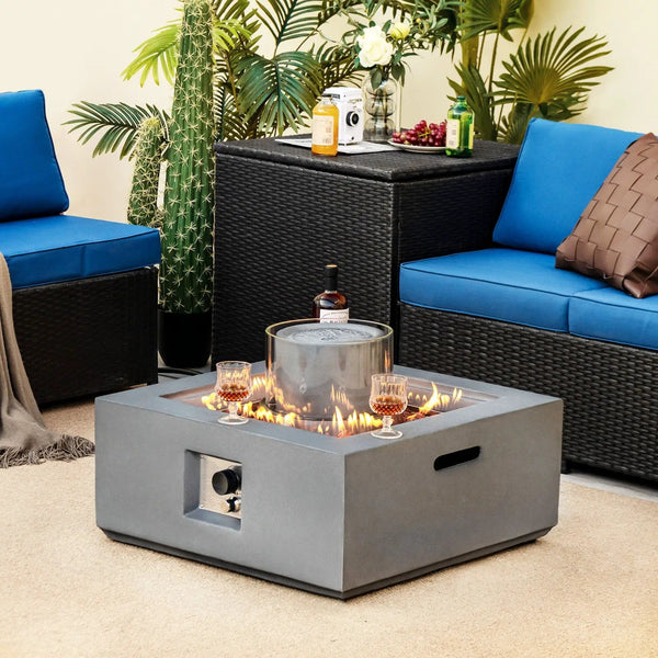 28 Inch 50000 BTU Patio Square Propane Fire Pit with PVC Cover-Gray, photo 2 of 8
