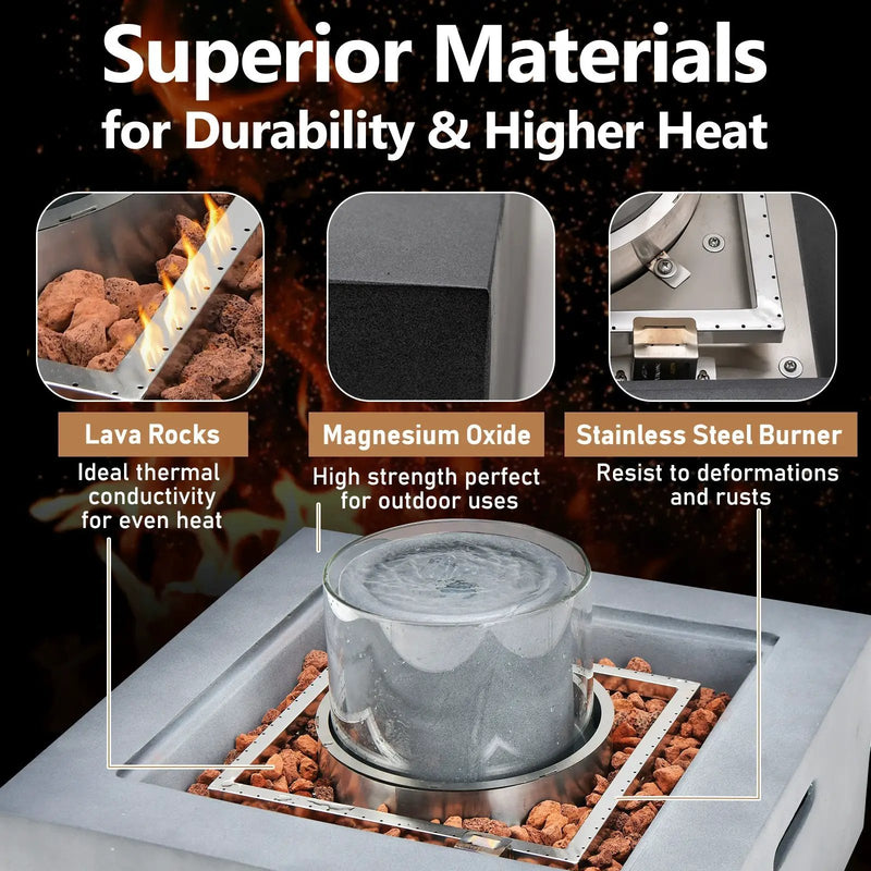 28 Inch 50000 BTU Patio Square Propane Fire Pit with PVC Cover-Gray by DirectDeals