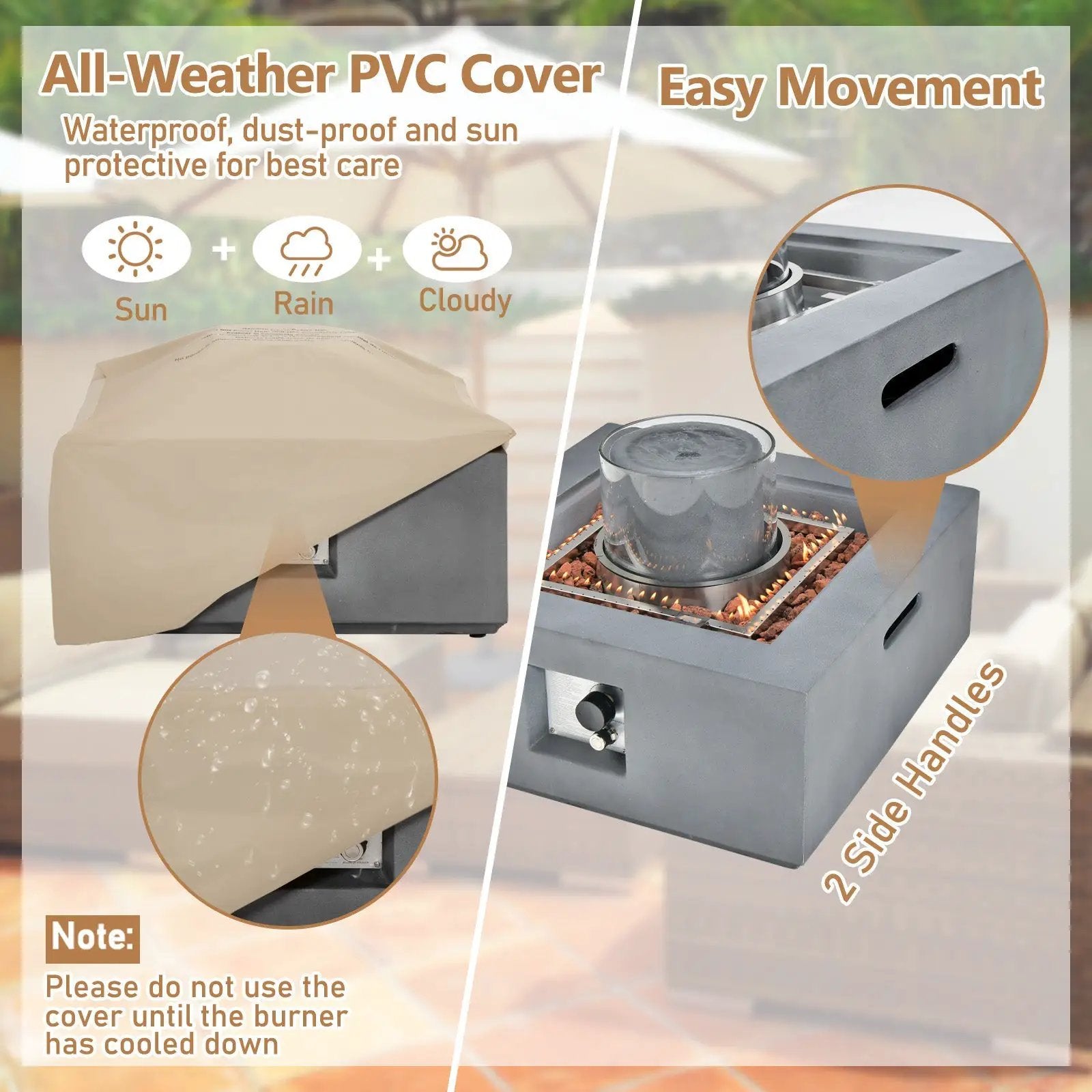 28 Inch 50000 BTU Patio Square Propane Fire Pit with PVC Cover-Gray by DirectDeals