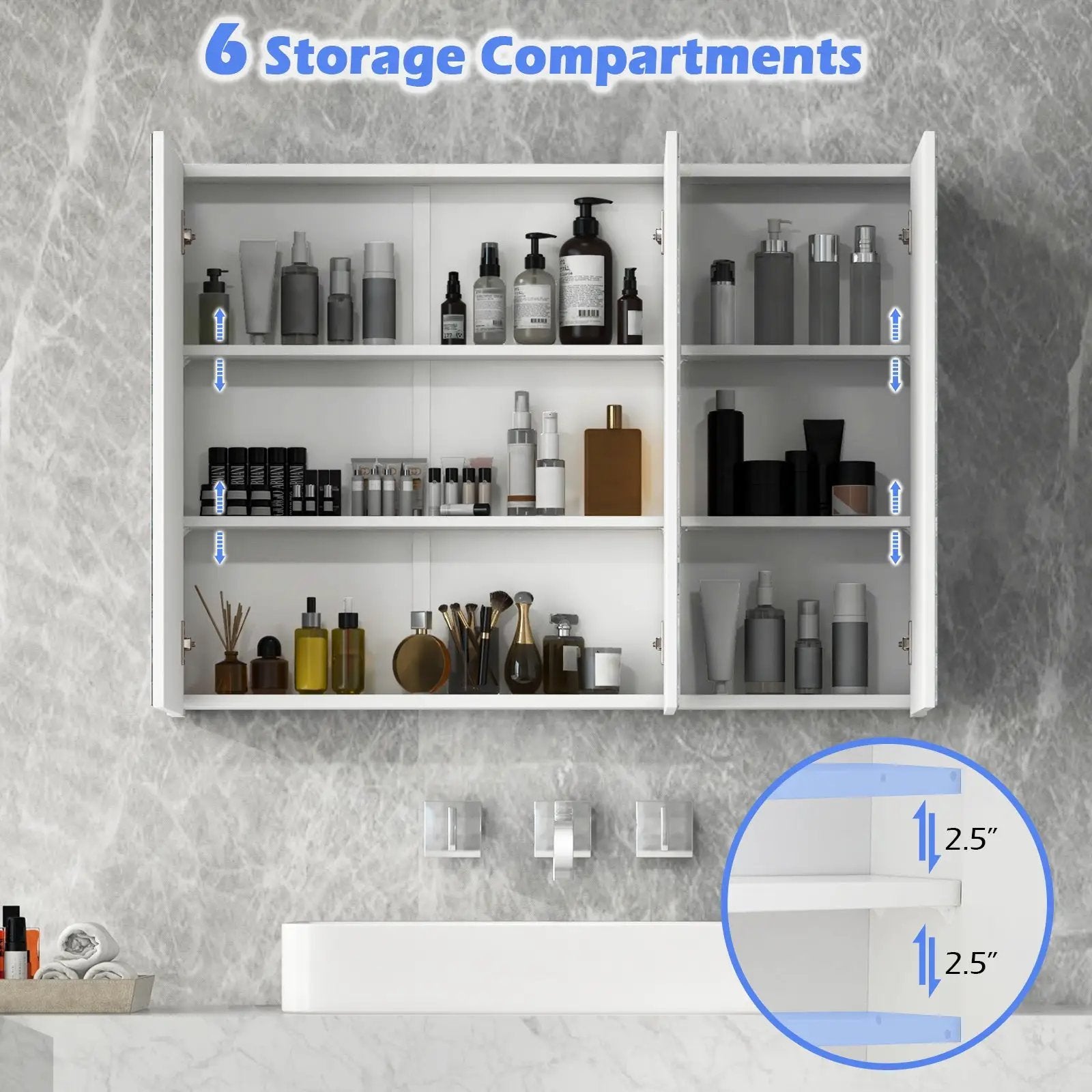 Frameless Bathroom Wall Mounted Mirror Cabinet with 3 Doors and Adjustable Shelves by DirectDeals