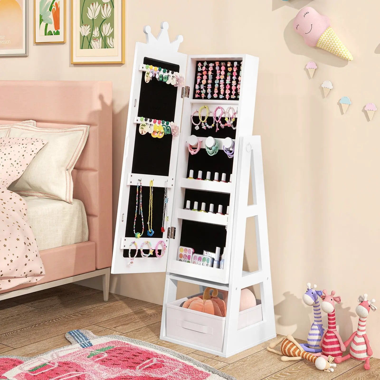 Free-Standing Full Length Kids Jewelry Armoire Cabinet with Storage Capacity by DirectDeals