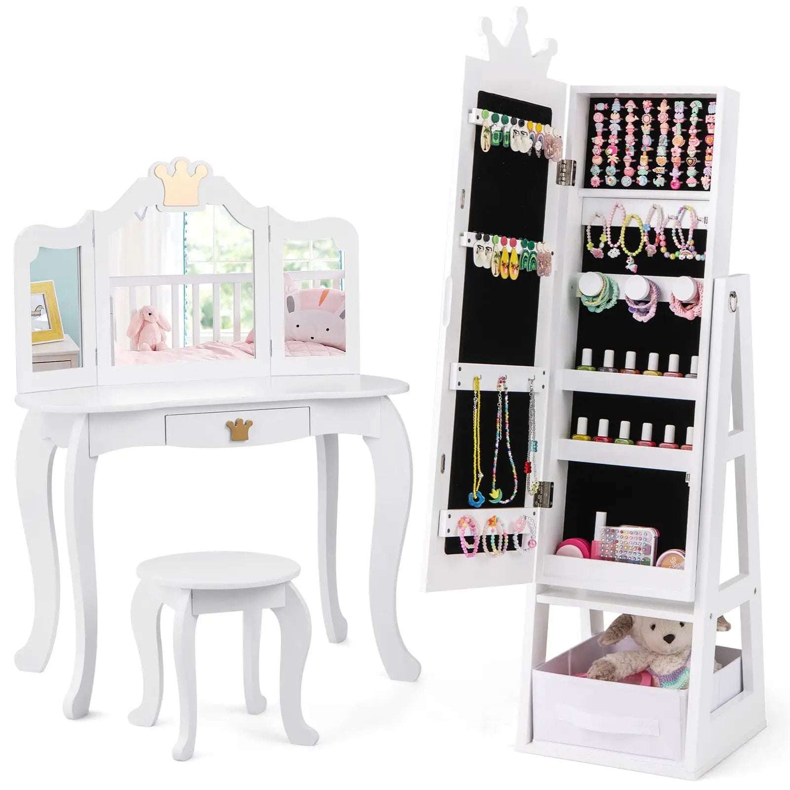 Free-Standing Full Length Kids Jewelry Armoire Cabinet with Storage Capacity by DirectDeals