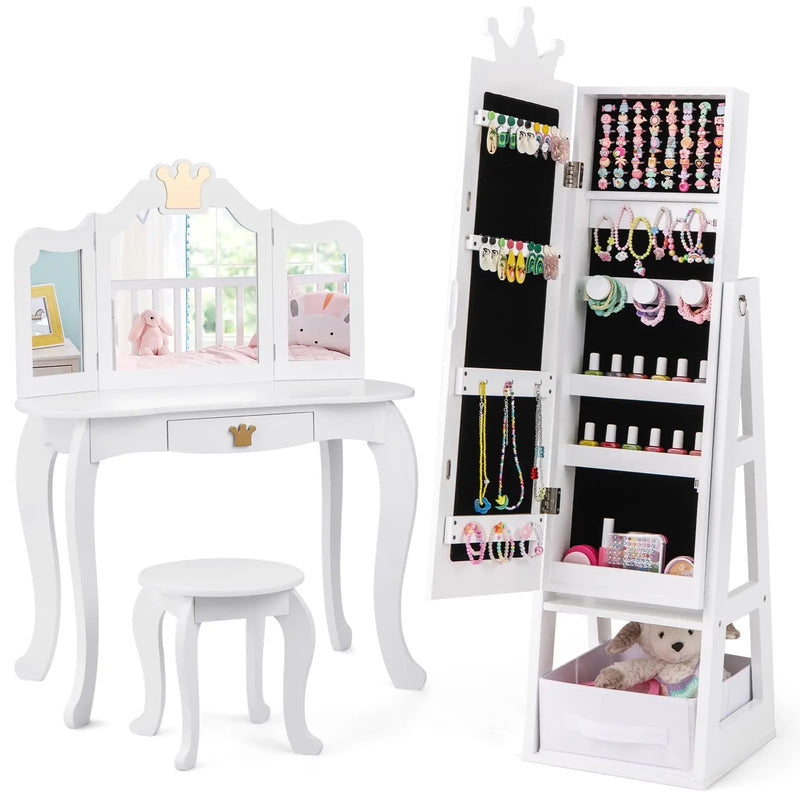 Free-Standing Full Length Kids Jewelry Armoire Cabinet with Storage Capacity by DirectDeals