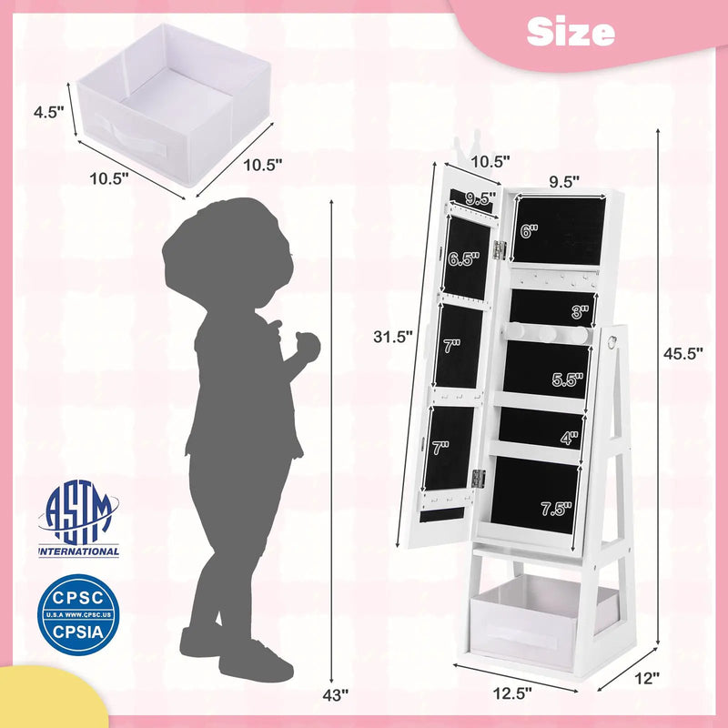 Free-Standing Full Length Kids Jewelry Armoire Cabinet with Storage Capacity by DirectDeals