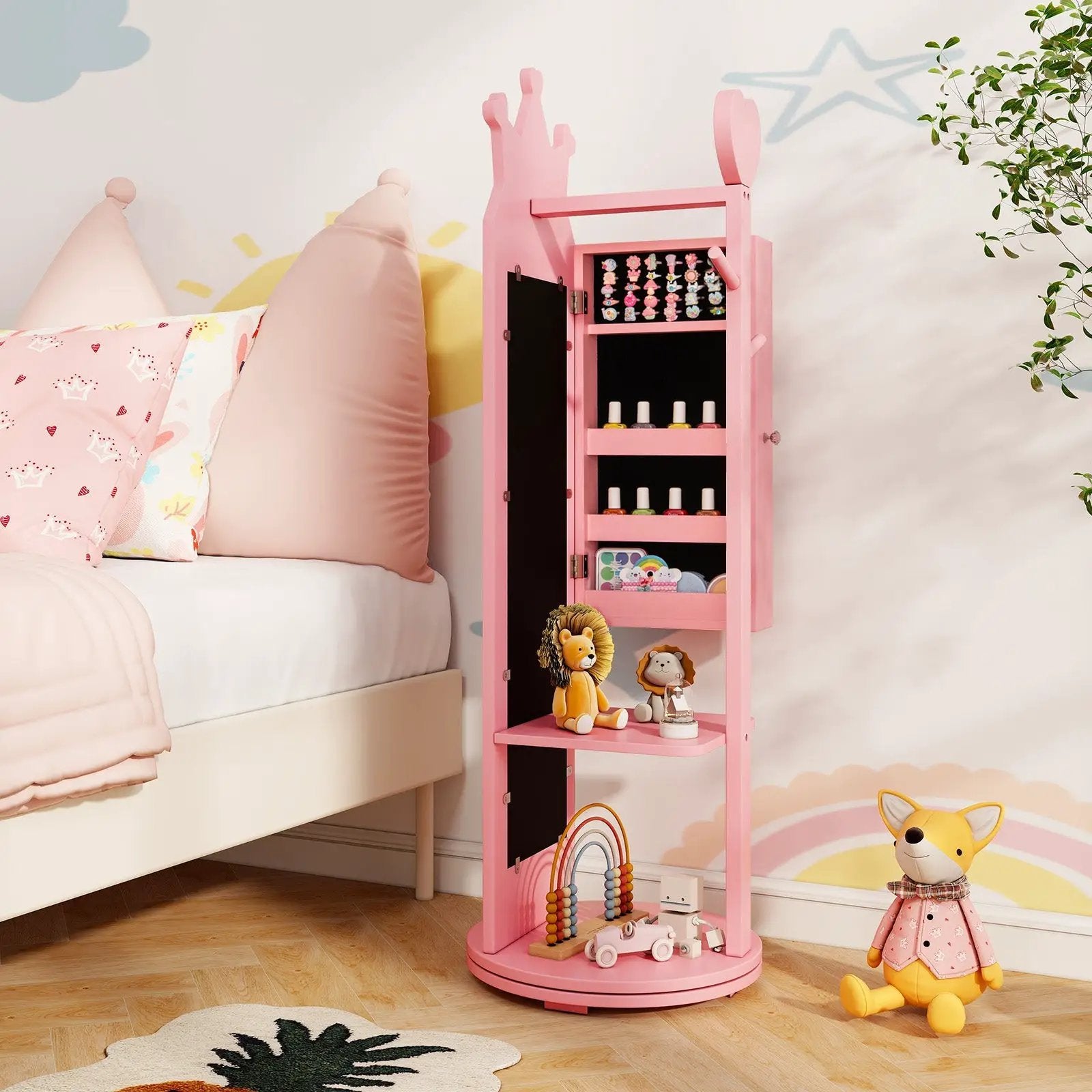 Free-Standing Full Length Mirror Kids Jewelry Armoire Cabinet by DirectDeals