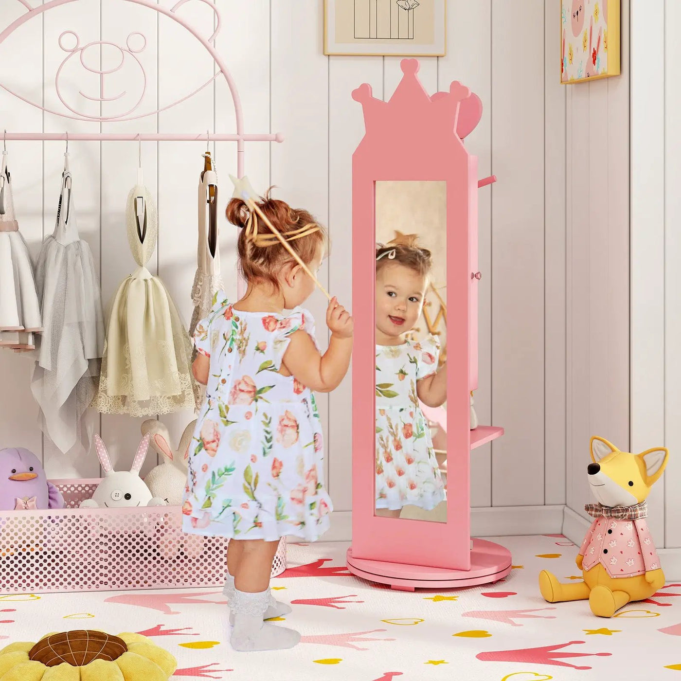 Free-Standing Full Length Mirror Kids Jewelry Armoire Cabinet by DirectDeals